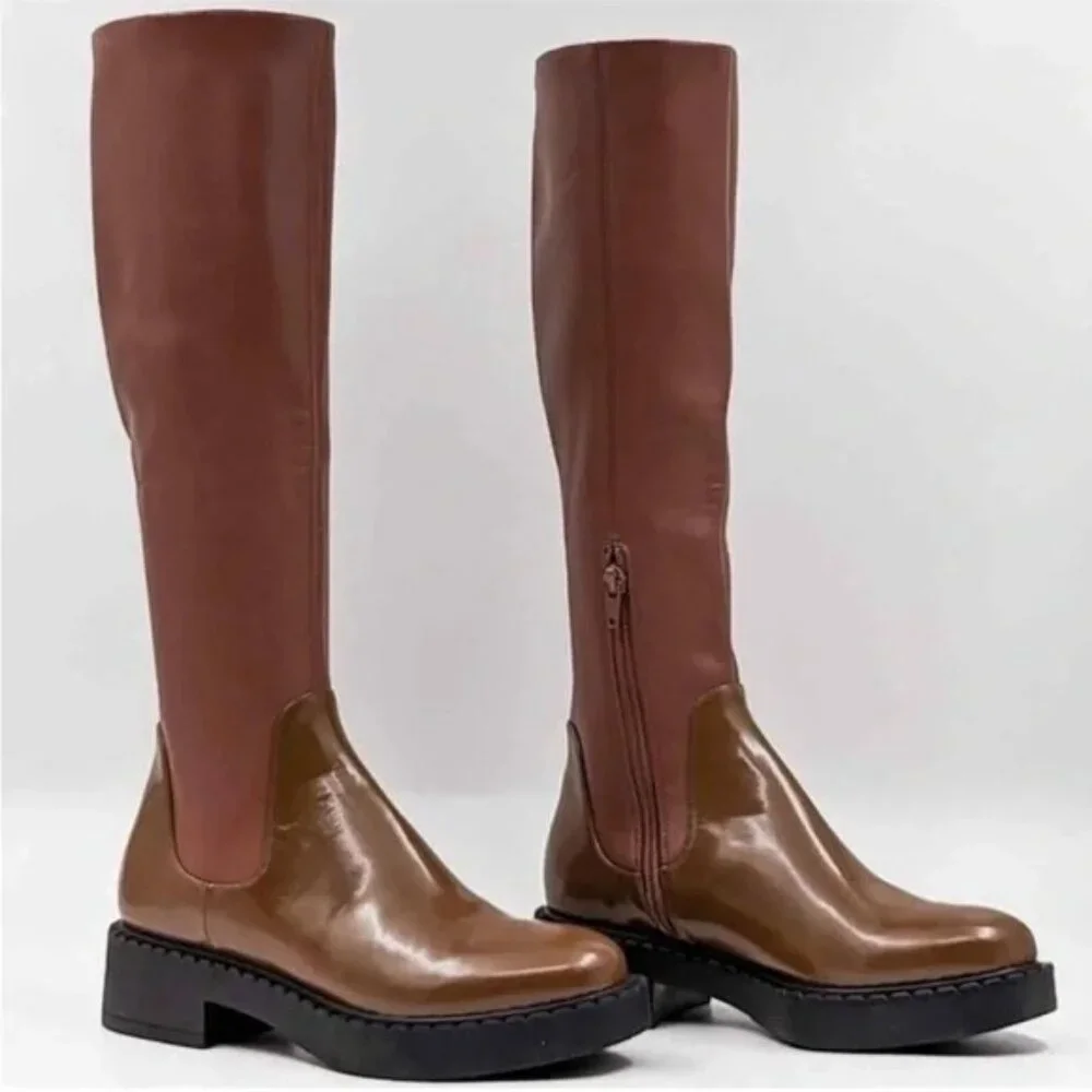 Jeffrey Campbell Lennard Knee High Boots Two Tone Brown/Green size 8 NWOT